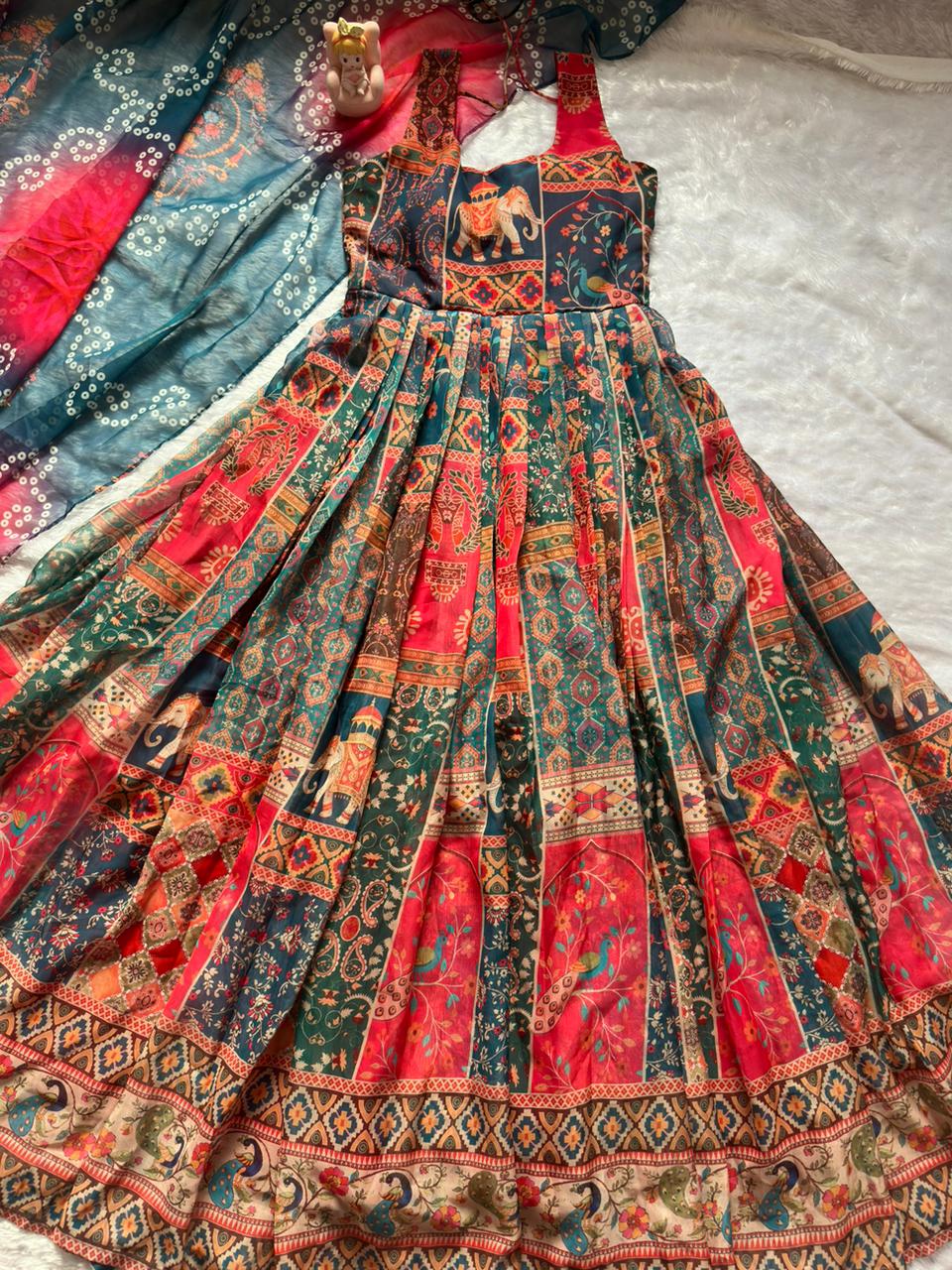 Royal Patola Printed Designer Gown with Elegant Dupatta