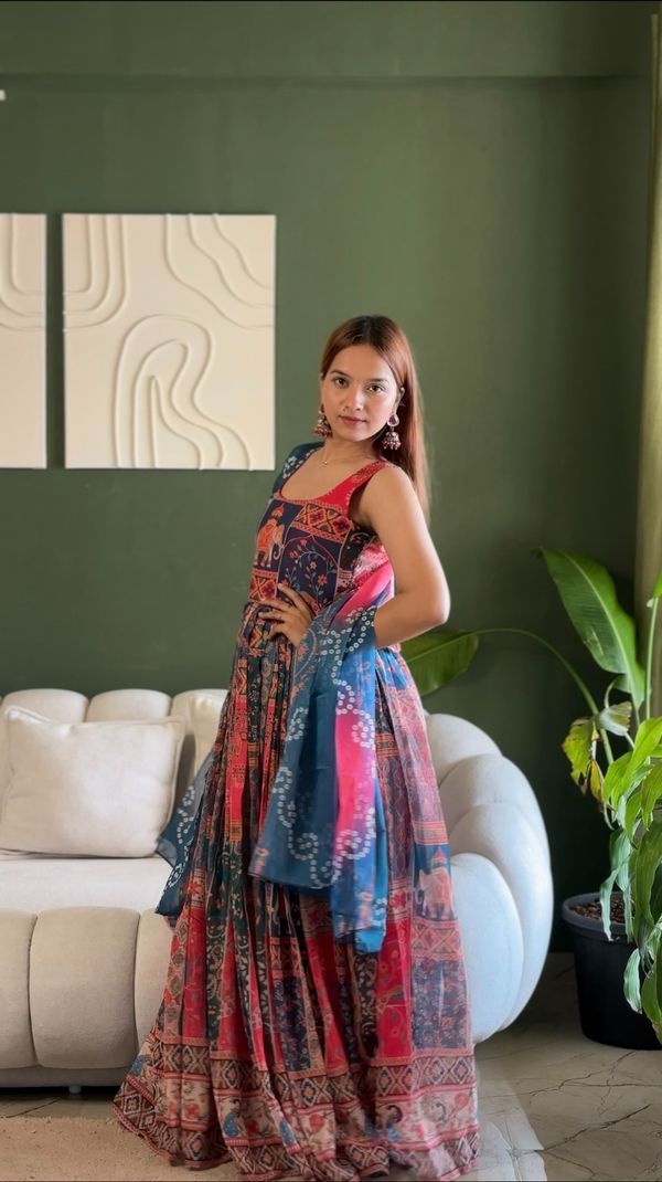 Royal Patola Printed Designer Gown With Elegant Dupatta