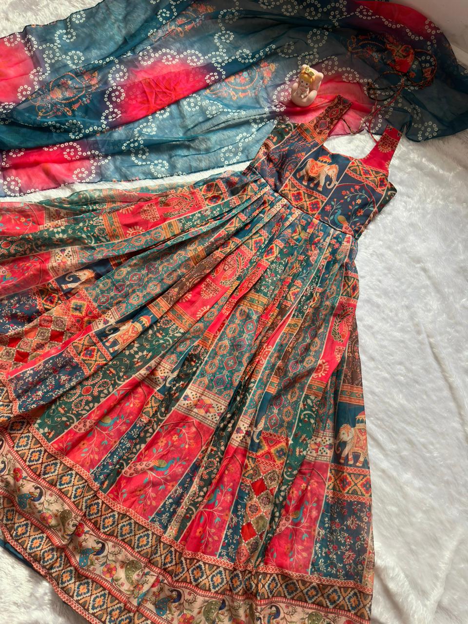 Royal Patola Printed Designer Gown with Elegant Dupatta