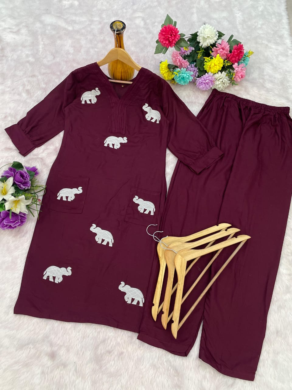 Premium Rayon Elephant Design Kurti Set Women