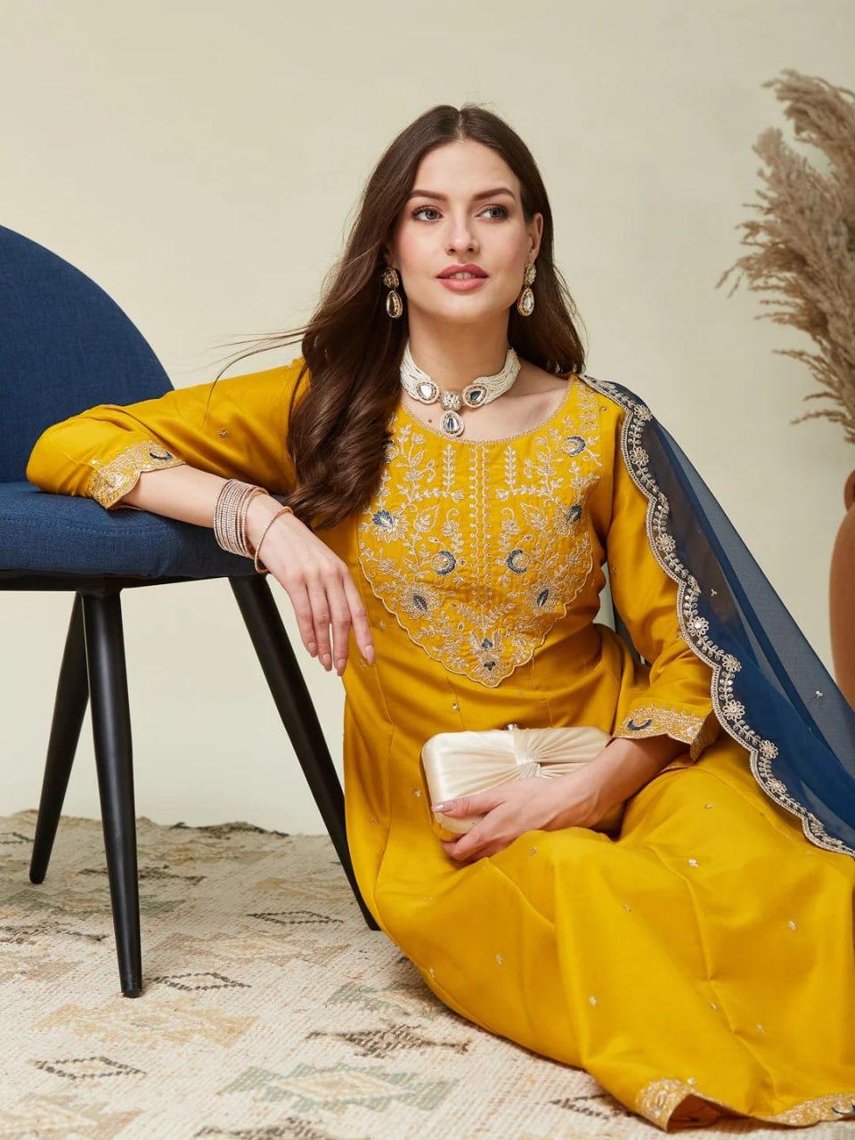 Elegant Mustard Silk Anarkali Set with Designer Dupatta