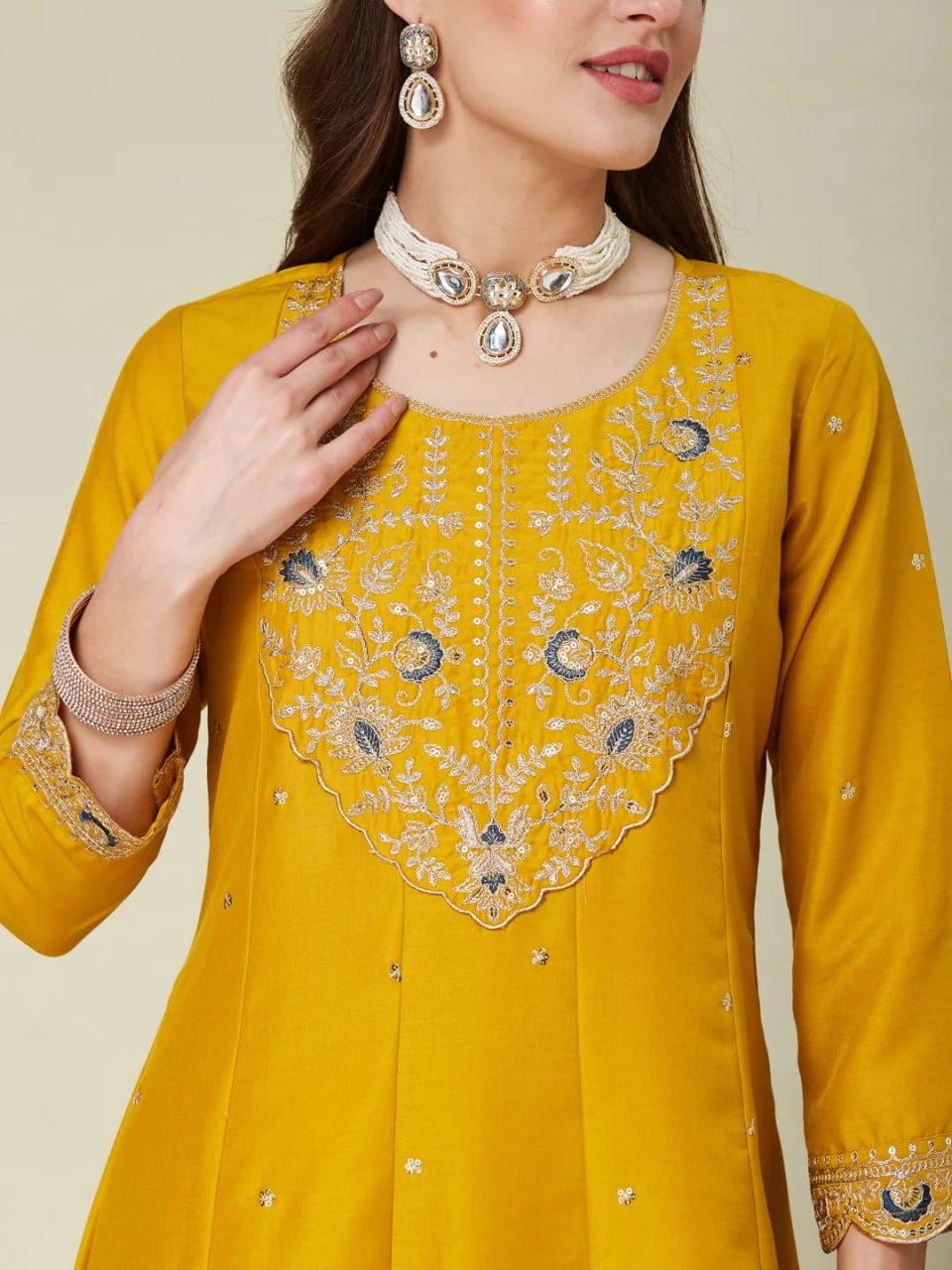 Elegant Mustard Silk Anarkali Set with Designer Dupatta