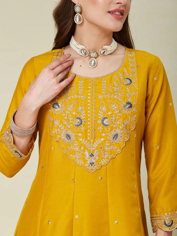 Elegant Mustard Silk Anarkali Set with Designer Dupatta