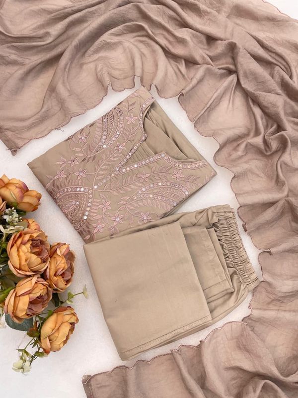 Premium Coffee Brown Roman Silk Kurta Set for Women