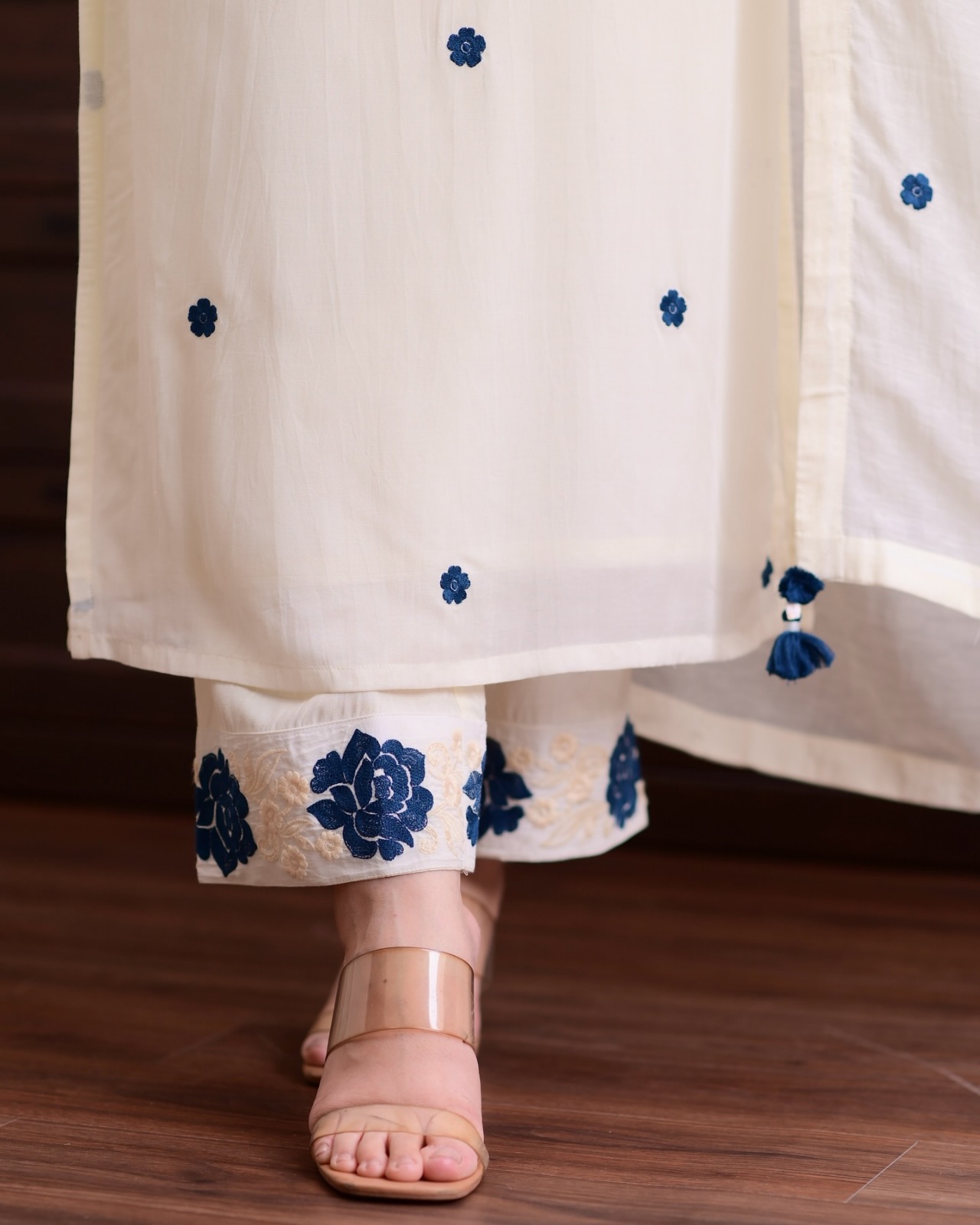 Designer Cream Straight Kurti Set with Dupatta