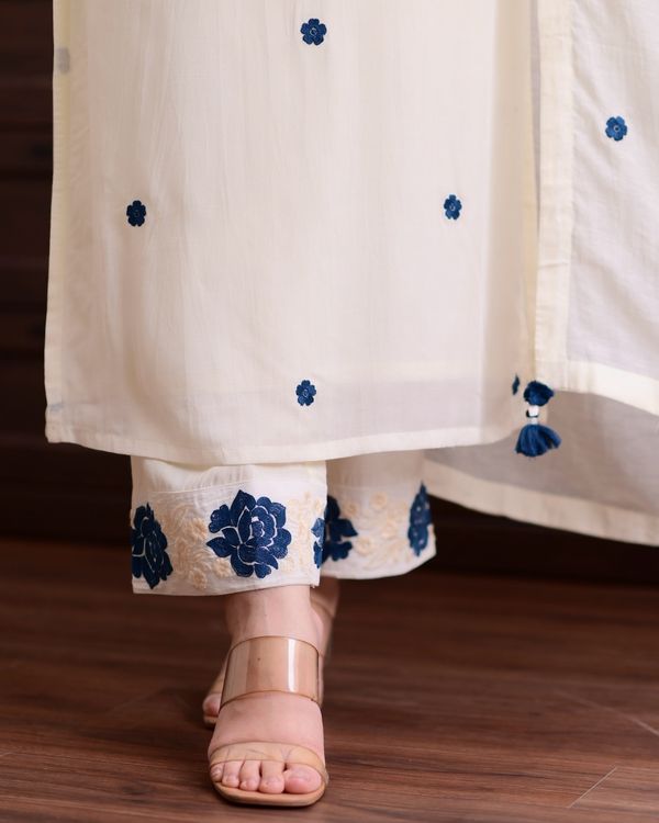 Designer Cream Straight Kurti Set with Dupatta