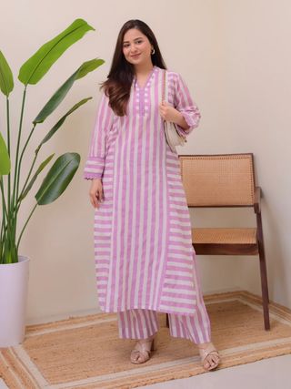 Elegant Lilac Straight Kurta with Palazzo Set