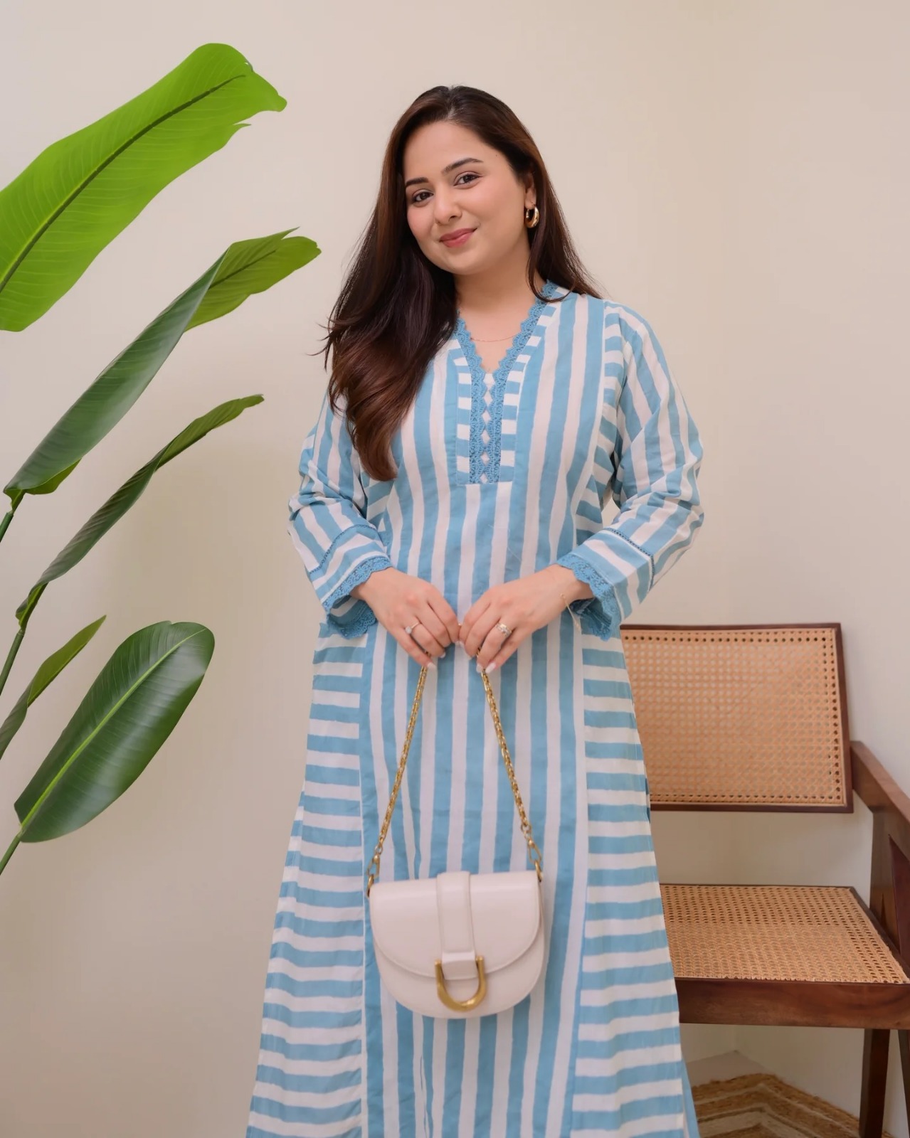 Sky Blue Printed Rayon Kurta Set with Palazzo