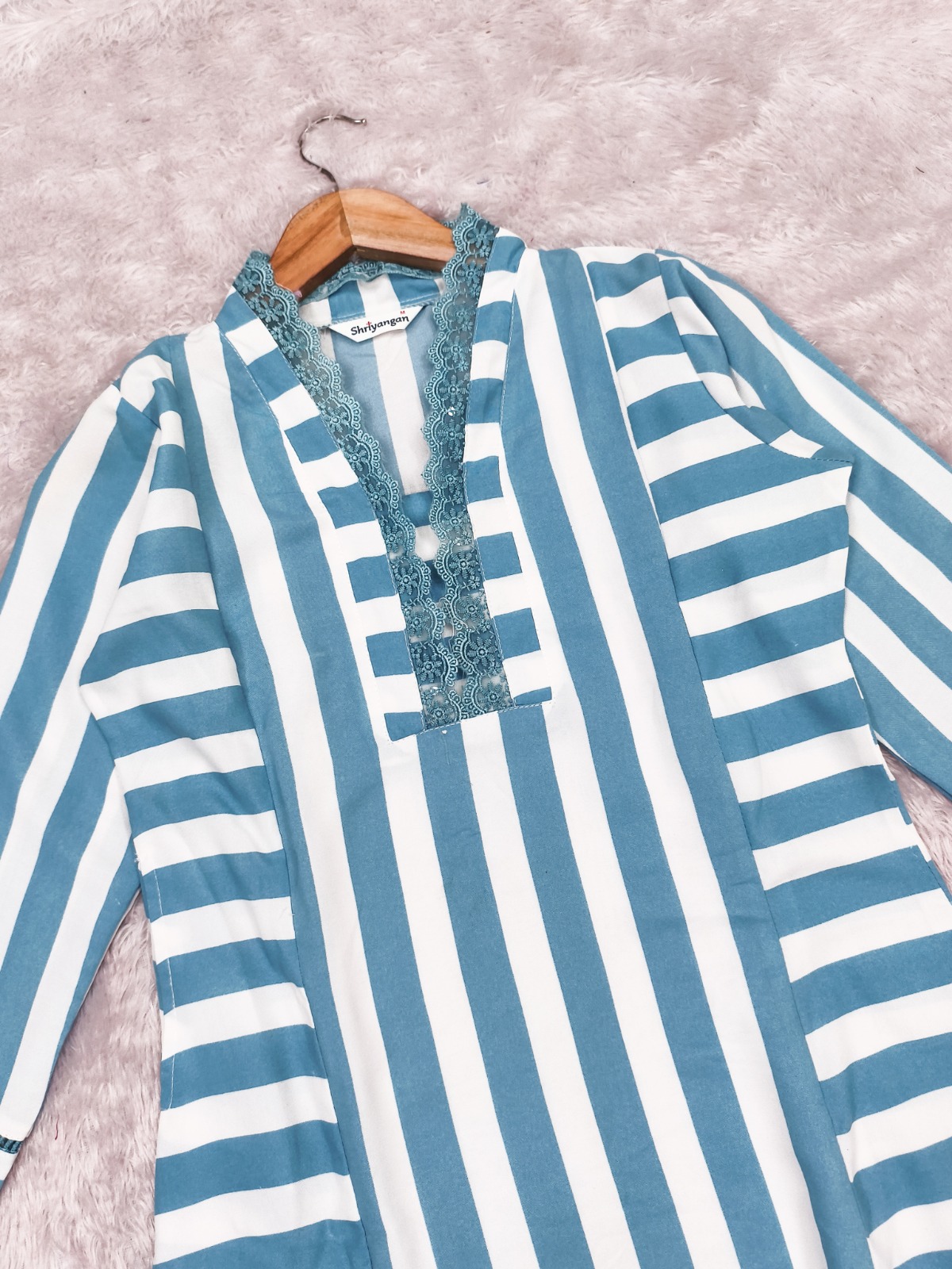 Sky Blue Printed Rayon Kurta Set with Palazzo