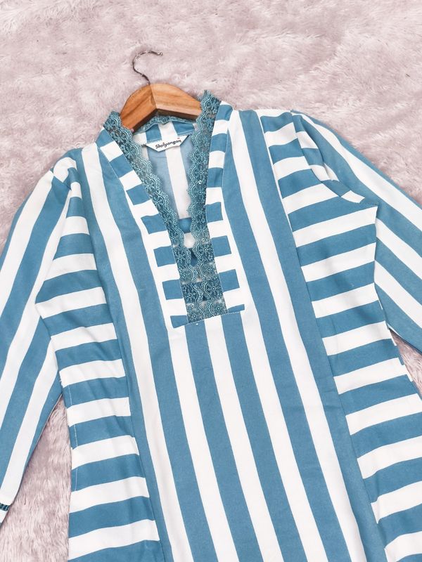 Sky Blue Printed Rayon Kurta Set with Palazzo