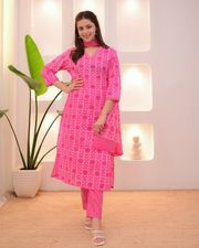 Pink Printed Rayon Kurta Set with Dupatta for Elegant Everyday Wear - Pink