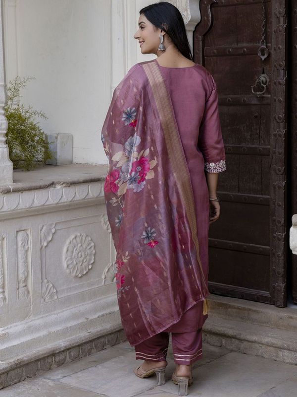 Rich Wine Chanderi Cotton Kurta Set with Elegant Jacquard Dupatta