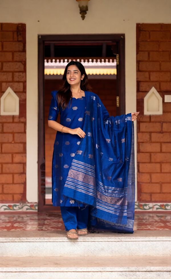 Stylish Royal Blue Kurta Pant Set with Dupatta Online