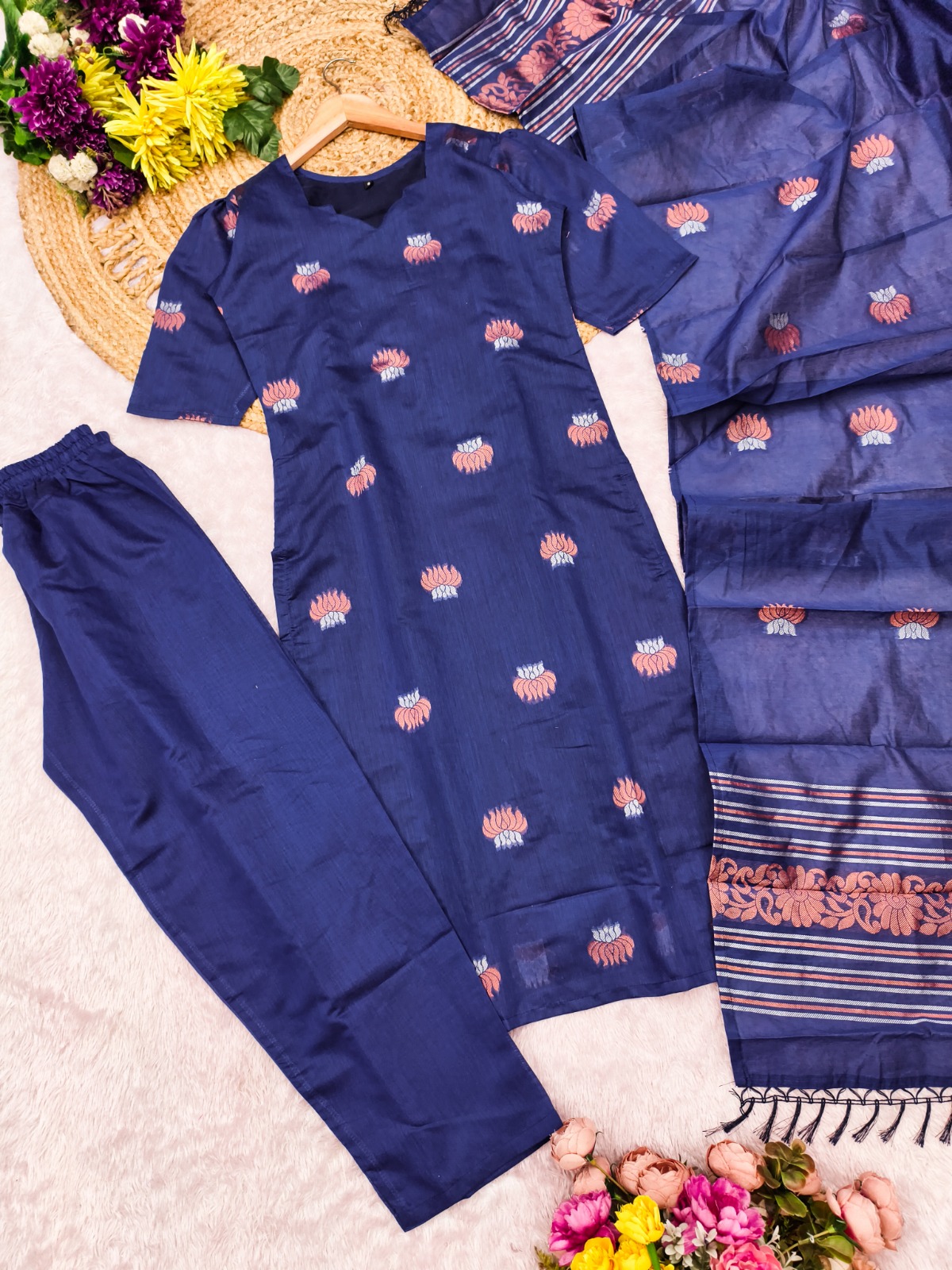 Stylish Royal Blue Kurta Pant Set with Dupatta Online