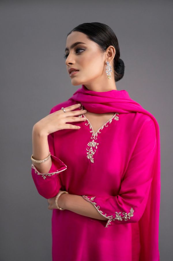 Premium Rani Pink Straight Kurta with Dupatta Set