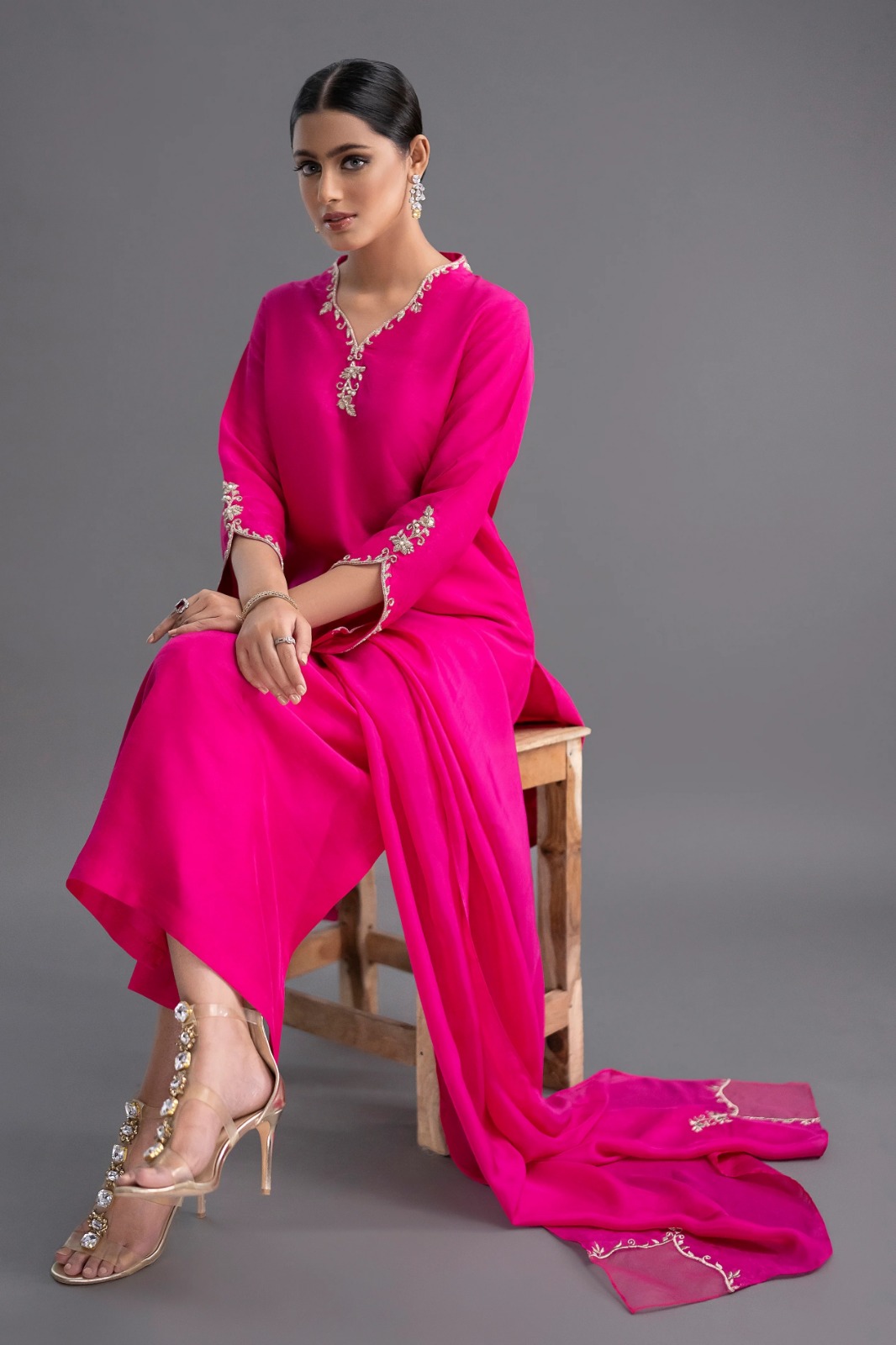 Premium Rani Pink Straight Kurta with Dupatta Set