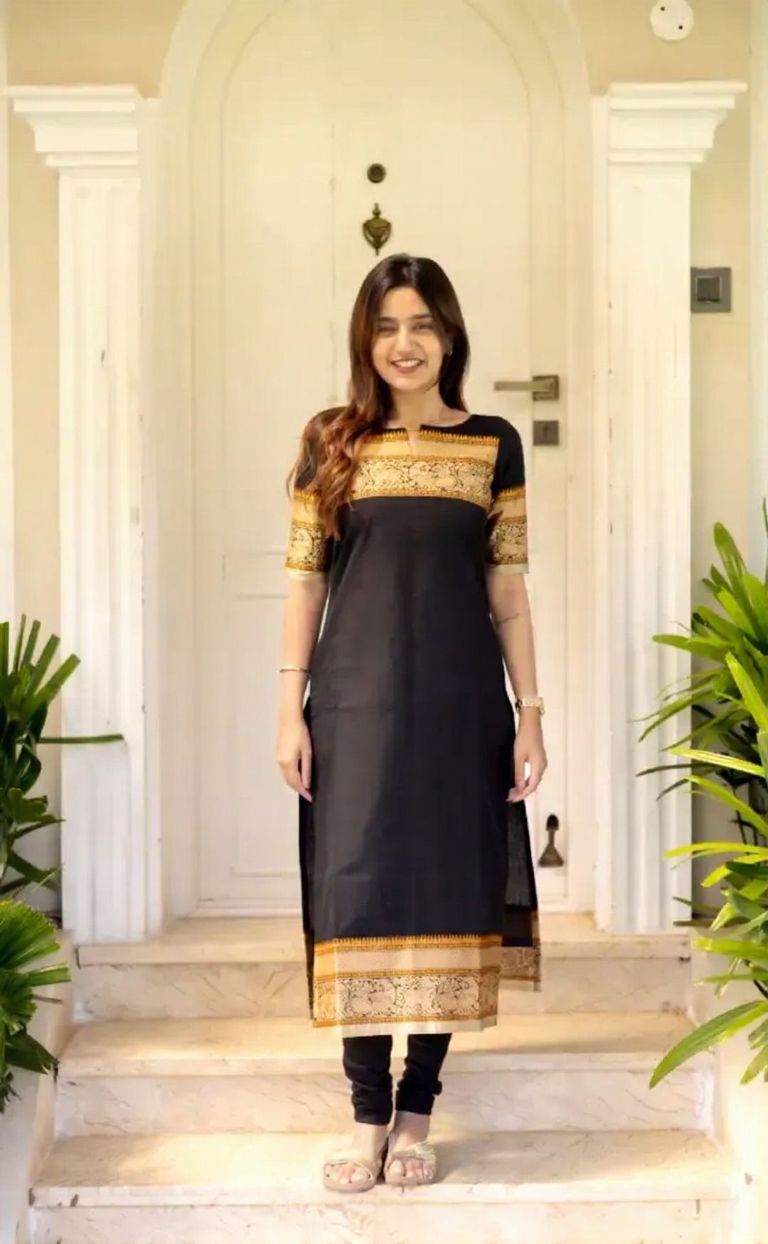 Black Kanchi Cotton Jacquard Kurti with Woven Dupatta Set
