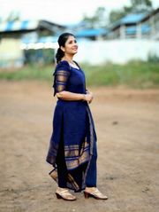Blue Kanchi Cotton Jacquard Kurti with Elegant Dupatta - Blue
