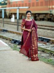 Maroon Ethnic Weave Kurti Set with Elegant Dupatta - Maroon