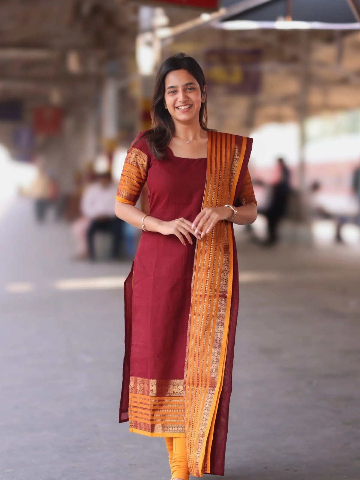 Classic Maroon Woven Kurti Set for Women