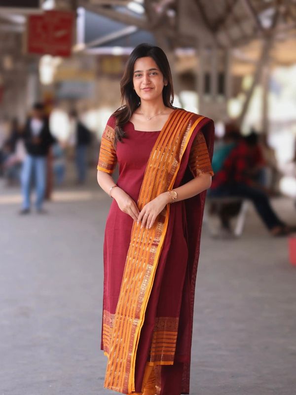 Classic Maroon Woven Kurti Set for Women