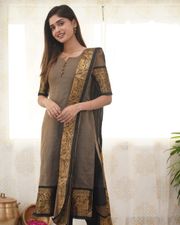 Brown Grace Cotton Kurti Set for Women - Brown
