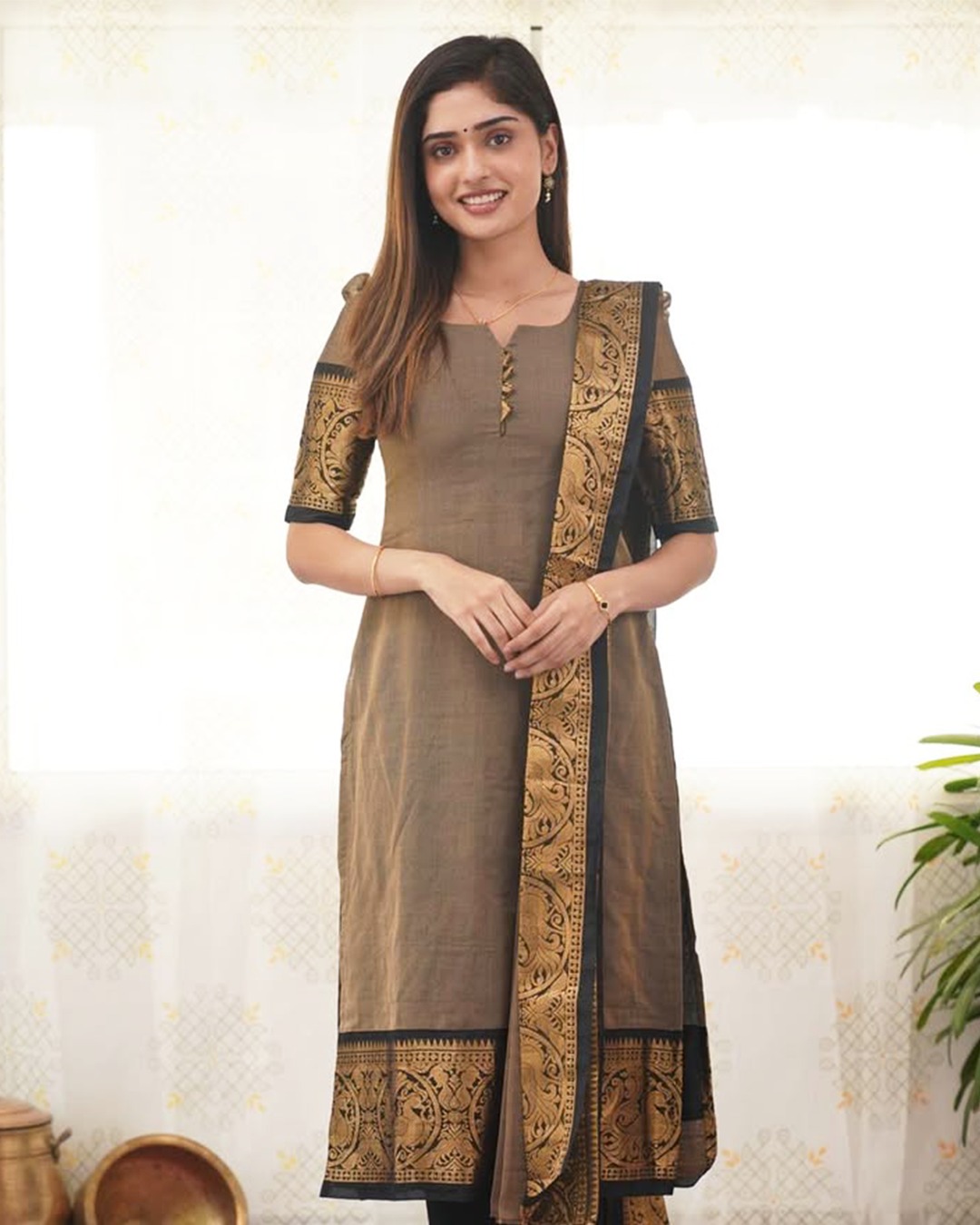 Brown Grace Cotton Kurti Set for Women