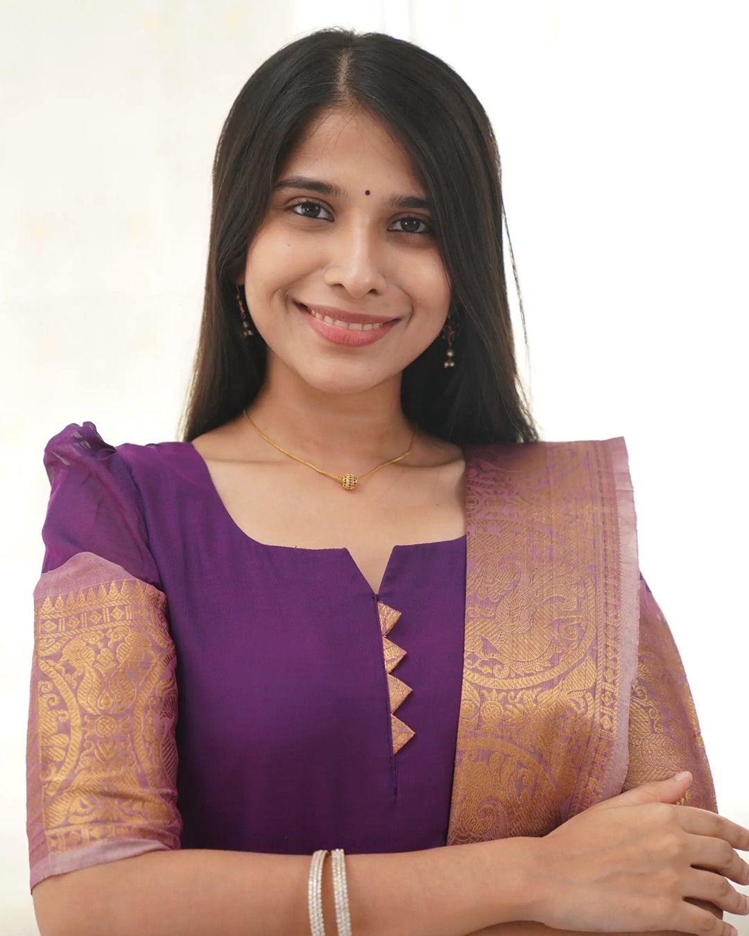Purple Kanchi Cotton Kurti Set with Zari Dupatta