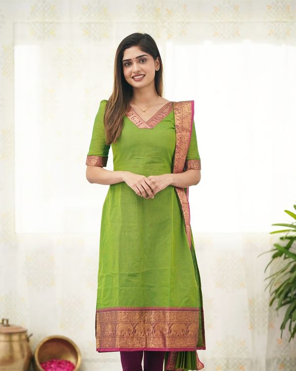 Green Elegant Traditional Kurti Set