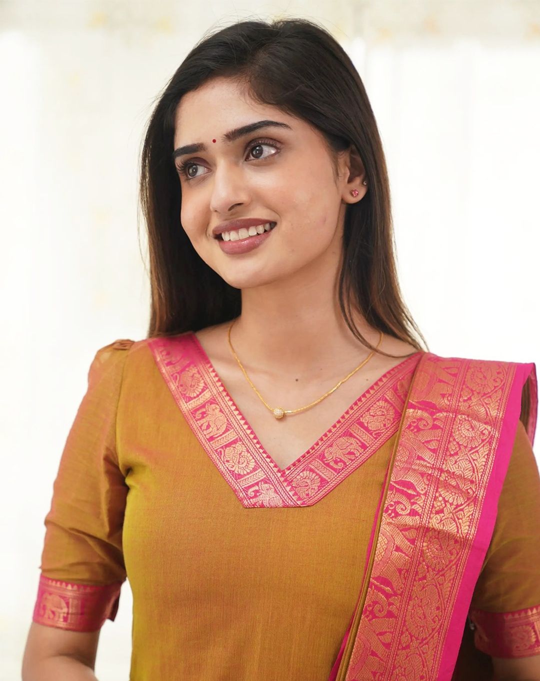Mustard Kanchi Cotton Kurti Set with Zari Dupatta