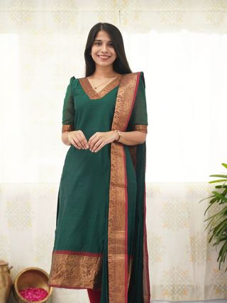 Parrot Green Festive Wear Kurti Set