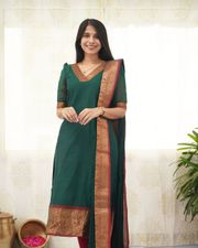 Parrot Green Festive Wear Kurti Set - Green