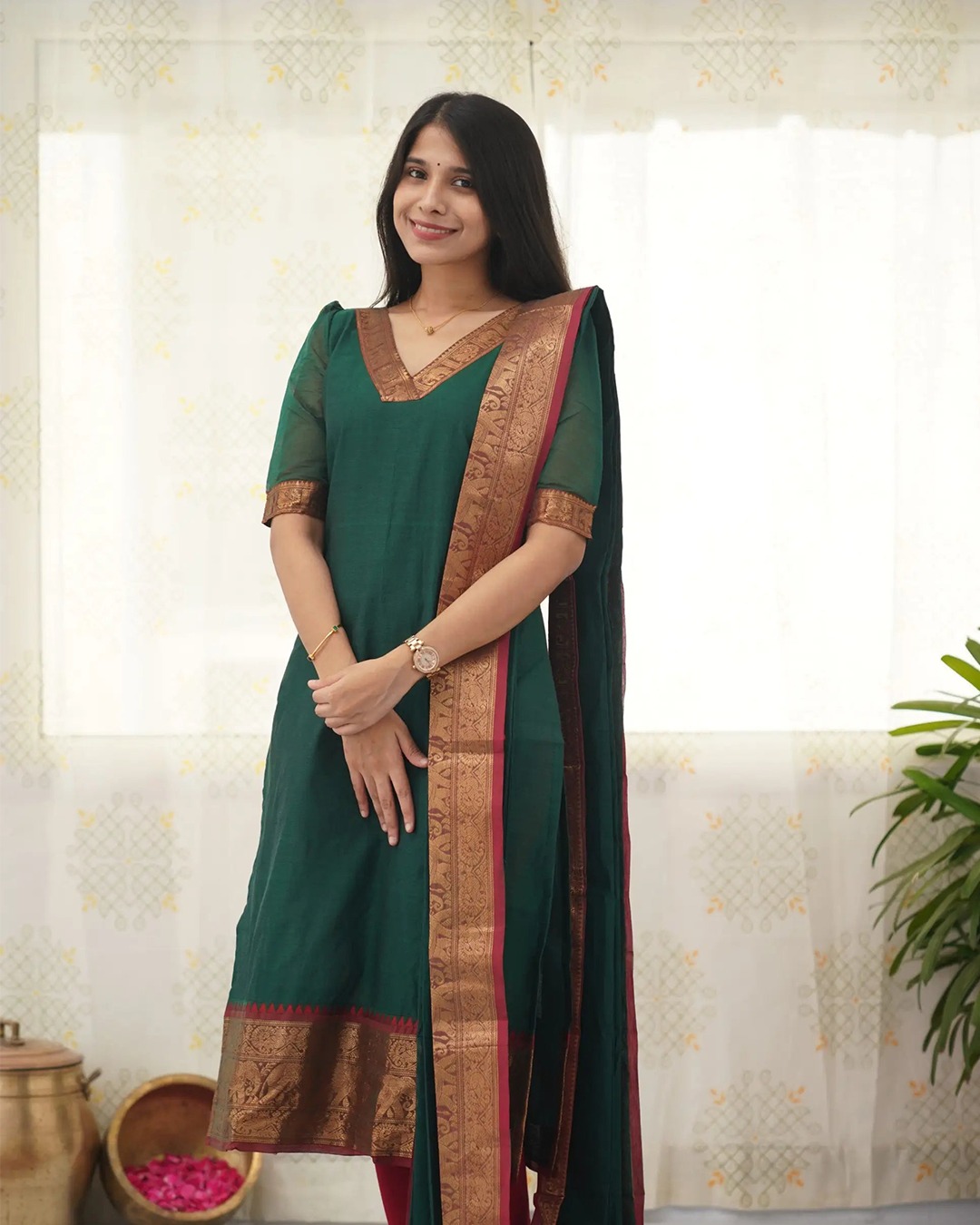 Parrot Green Festive Wear Kurti Set