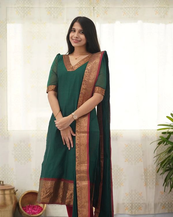 Parrot Green Festive Wear Kurti Set