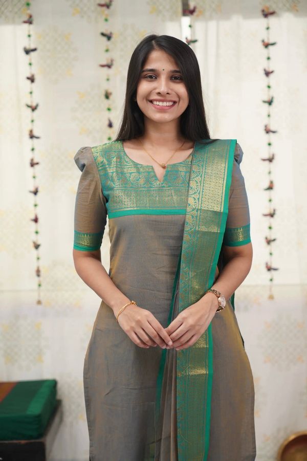 Elegant Grey Zari Weave Kurti with Dupatta Set