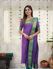 Purple Ethnic Cotton Kurti Dupatta Set for Women - Purple
