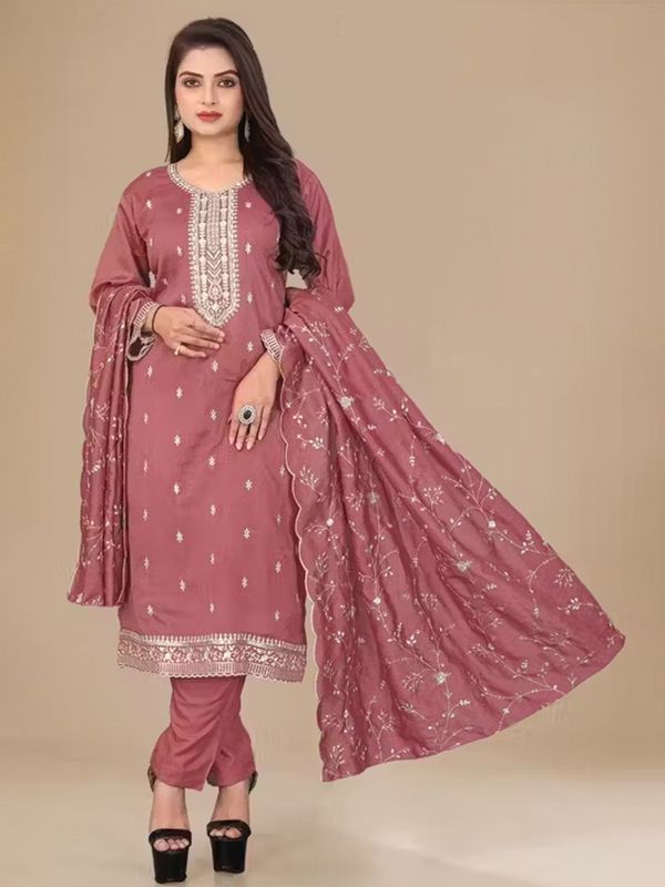 Maroon Embroidered Jalpari Kurta Pant Dupatta Set