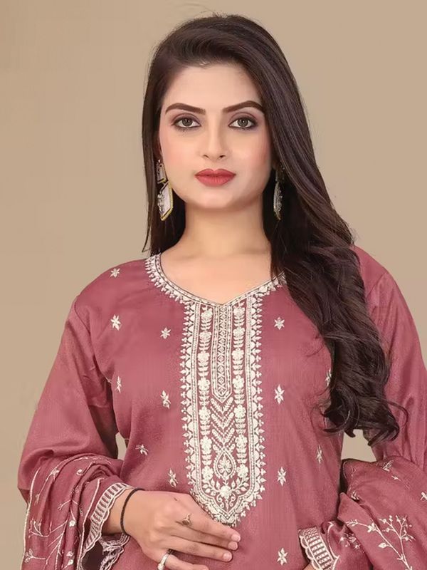 Maroon Embroidered Jalpari Kurta Pant Dupatta Set