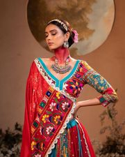 Multicolor Mirror Work Muslin Cotton Lehenga Choli Set - multi color