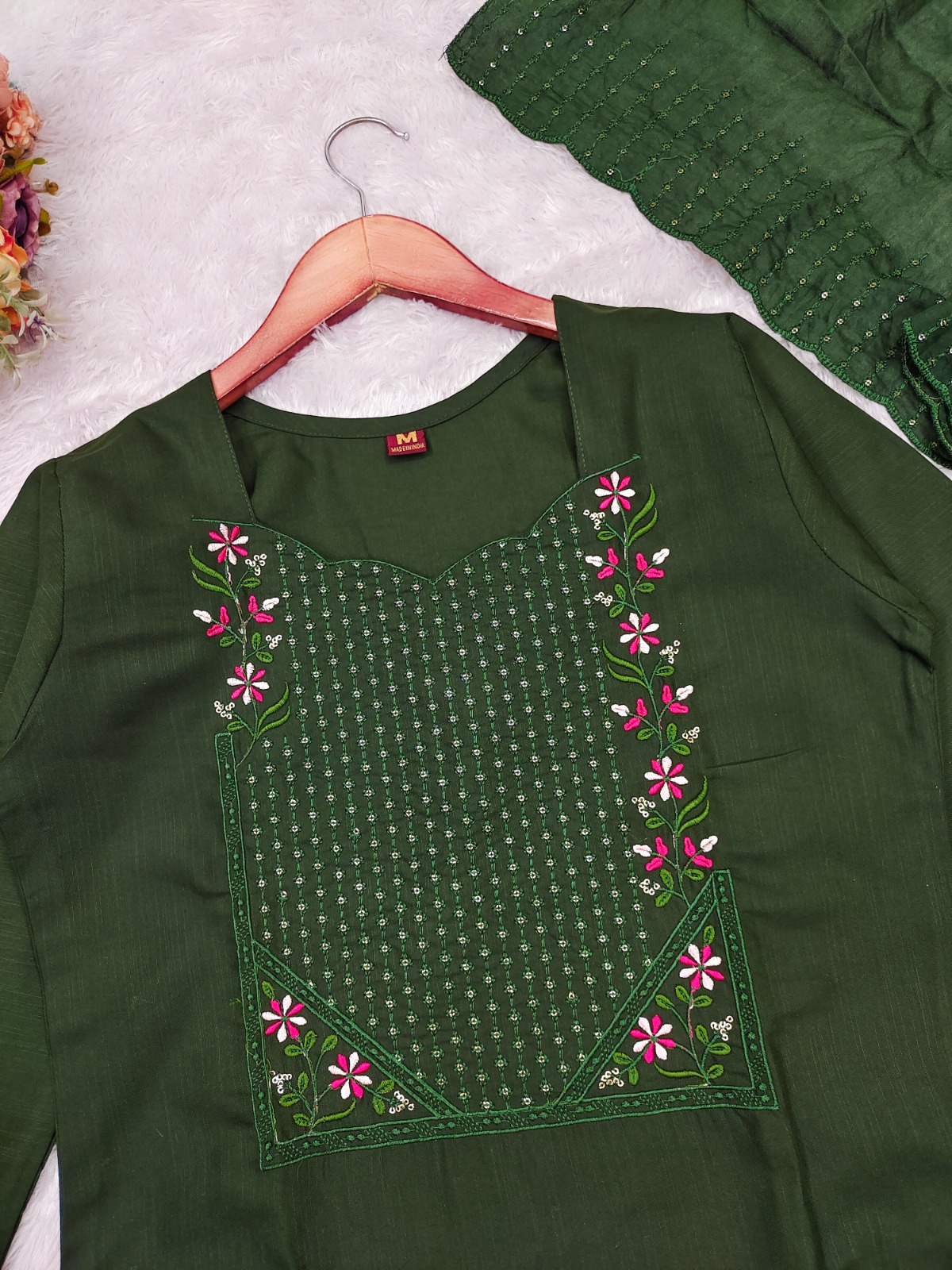 Emerald Green Cotton Kurta Set with Chanderi Dupatta