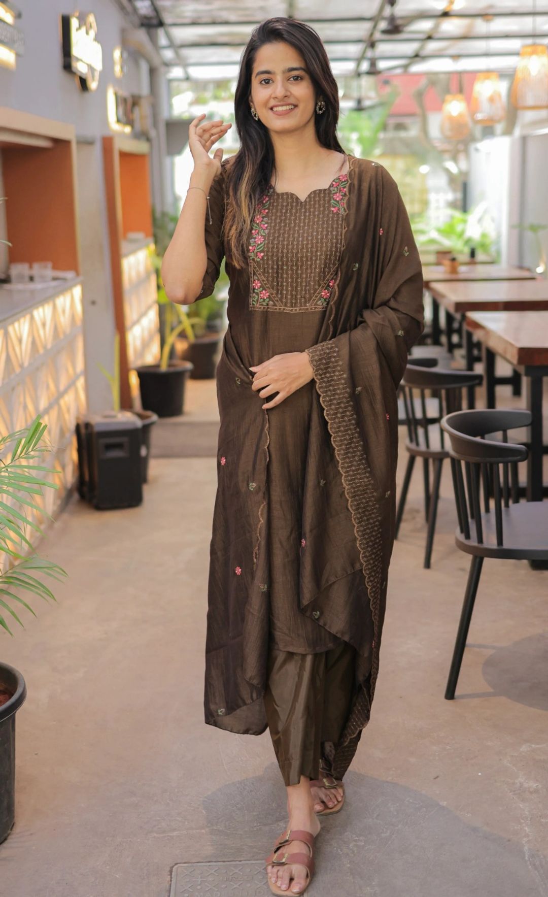 Premium Brown Cotton Kurta Set with Chanderi Dupatta