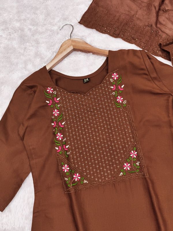 Premium Brown Cotton Kurta Set with Chanderi Dupatta