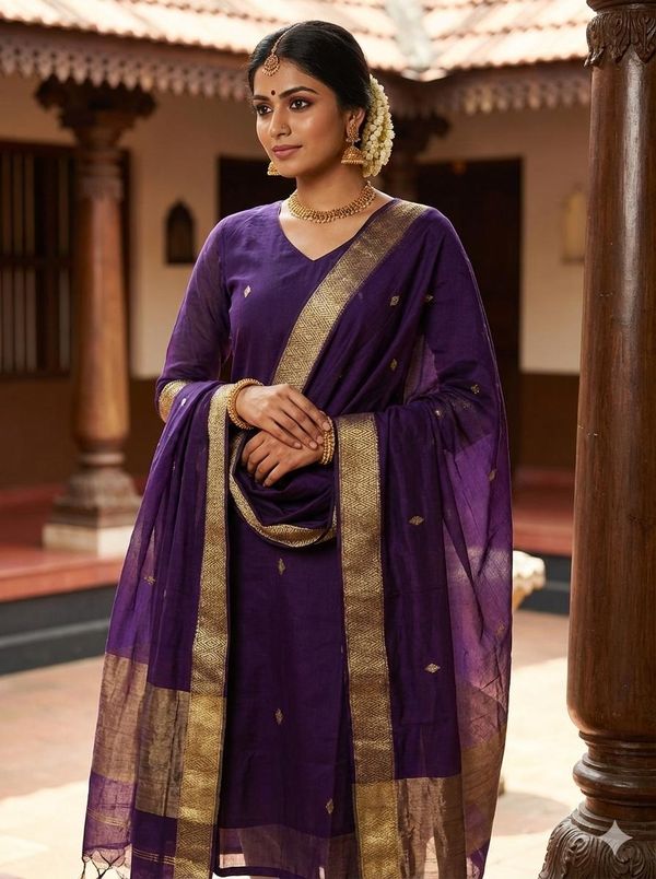 Stylish Violet Ethnic Kurta Dupatta Set for Festive Wear