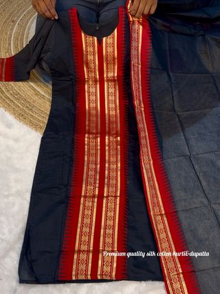 Kanchi Cotton Zari Woven Kurti Set with Traditional Dupatta