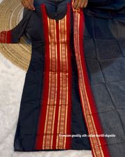 Kanchi Cotton Zari Woven Kurti Set with Traditional Dupatta - Black