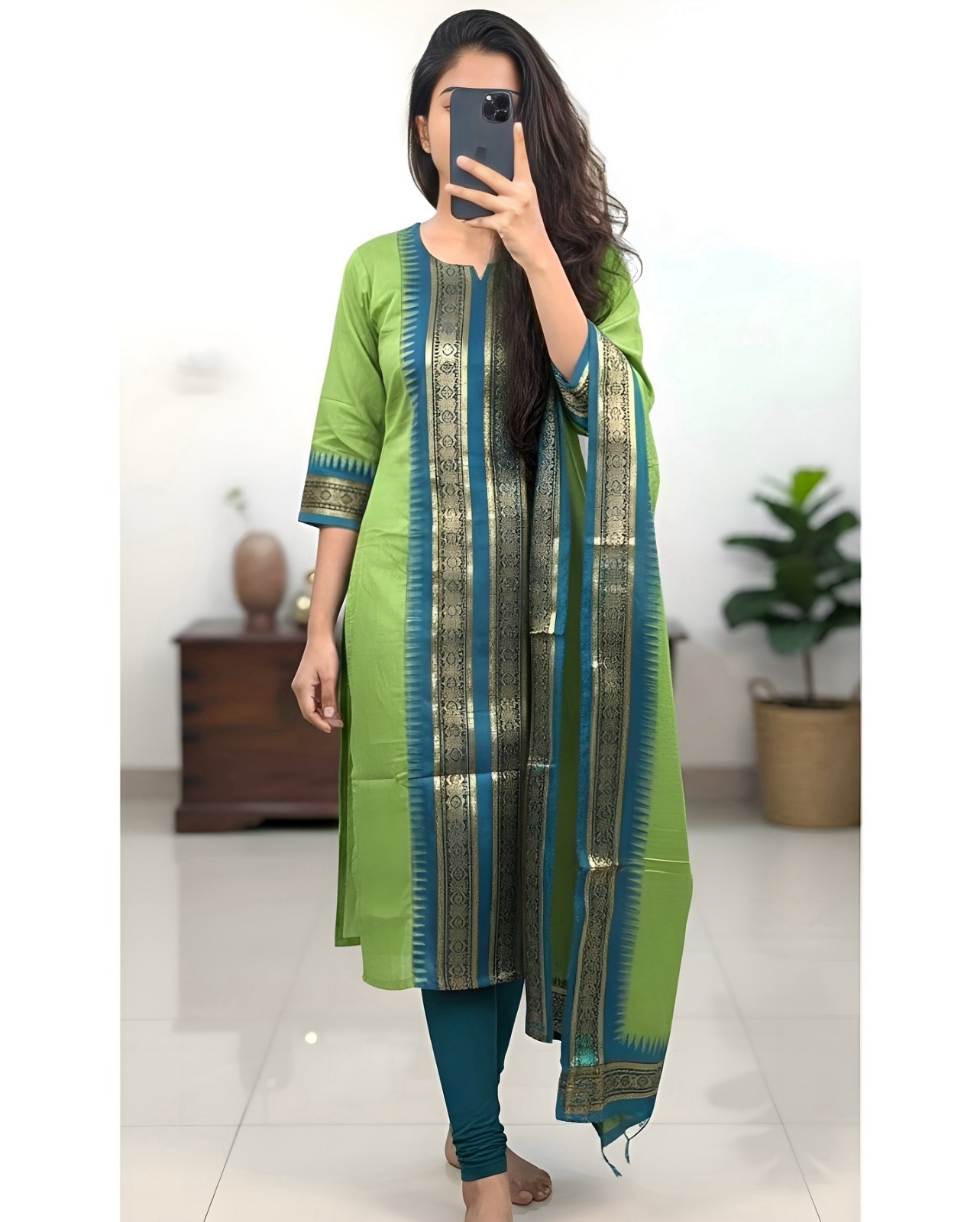 Trendy Green Ethnic Kurti Dupatta Set for Festive Wear