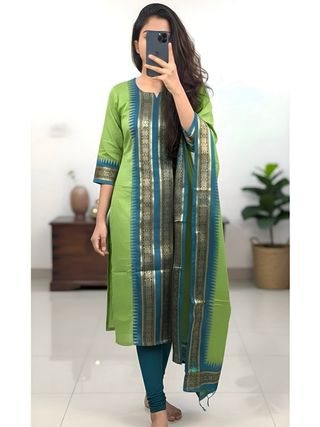 Trendy Green Ethnic Kurti Dupatta Set for Festive Wear