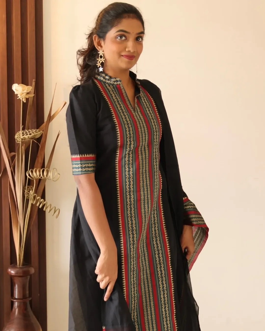 Black Kanchi Cotton Kurti Dupatta Set for Women