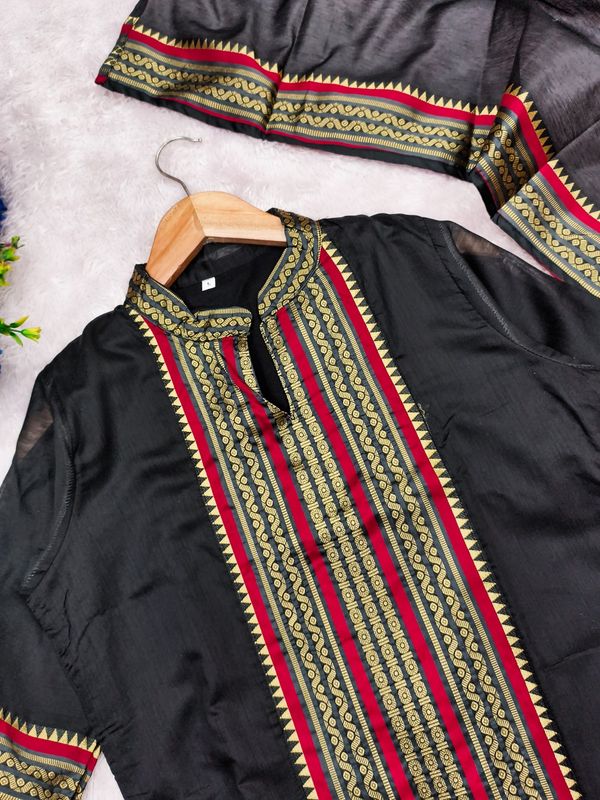 Black Kanchi Cotton Kurti Dupatta Set for Women