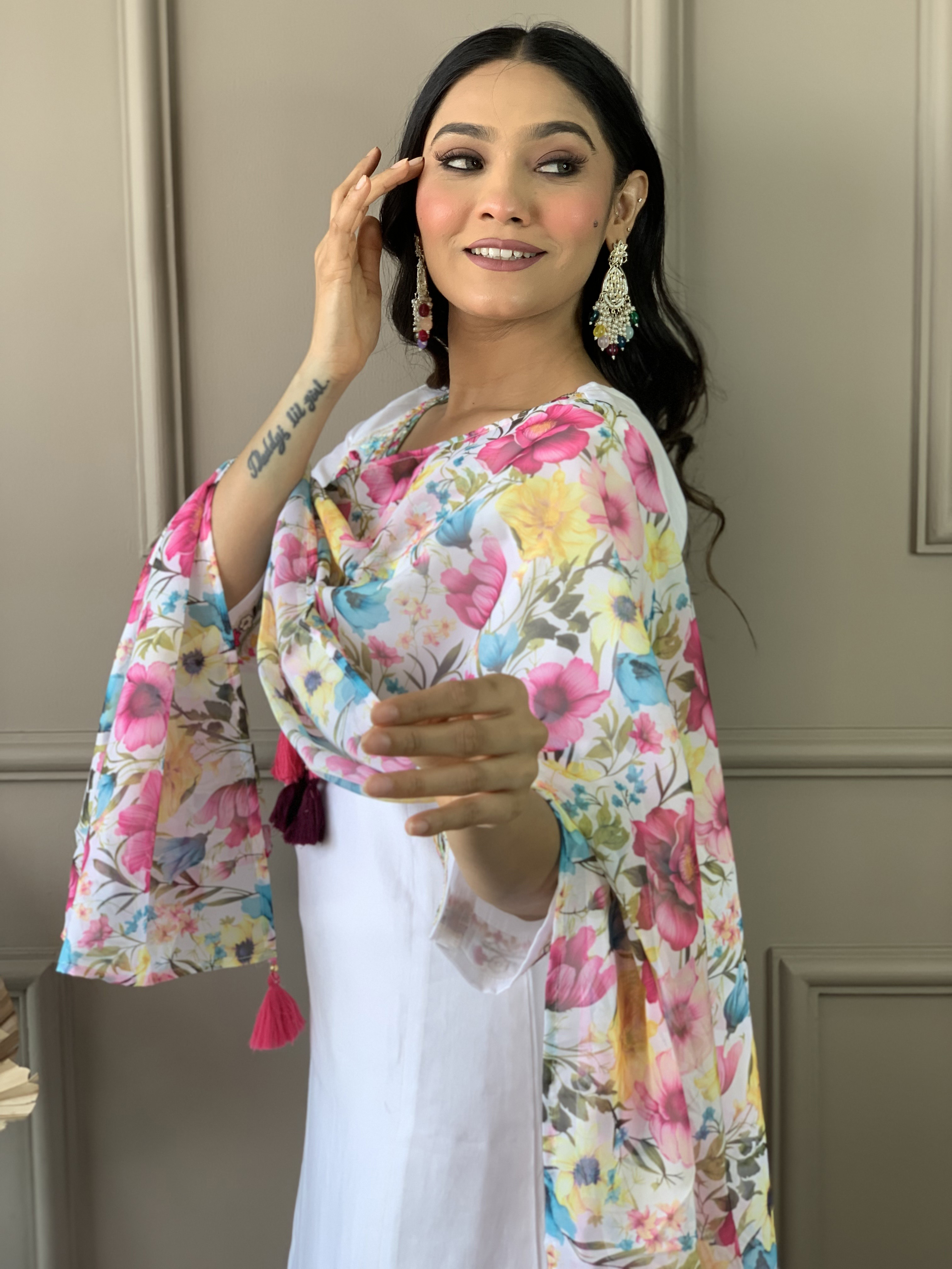 White Chanderi Embroidered Kurta Set with Organza Dupatta